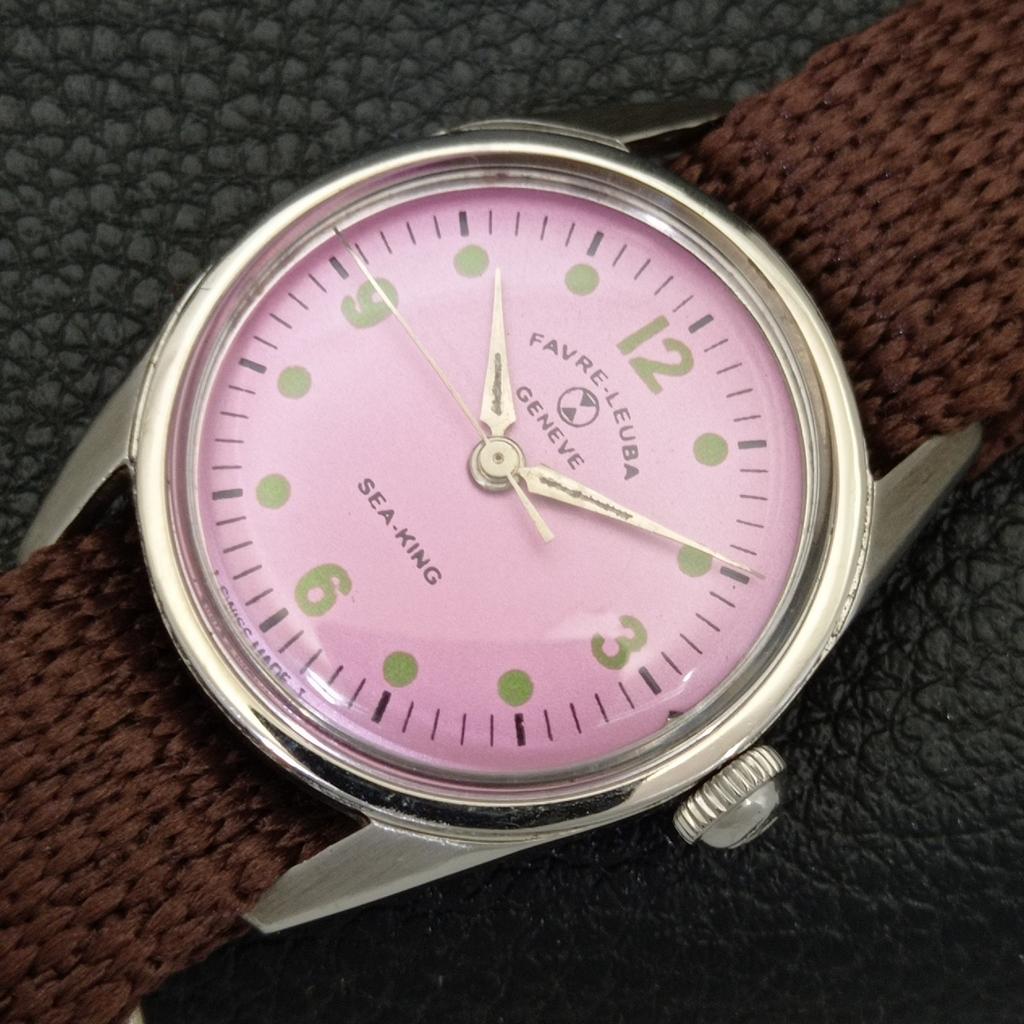 HAND-WINDING VINTAGE FAVRE LEUBA 101 SEA KING SWISS MENS PURPLE WATCH A702002-5 R208-a702002