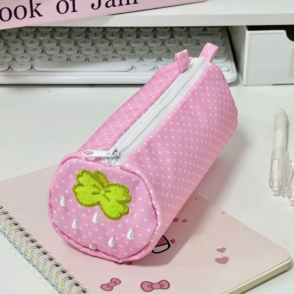 Large Capacity Pencil Case Strawberry Embroidery Stationery Pouch Cute Pen Bag  Back To School