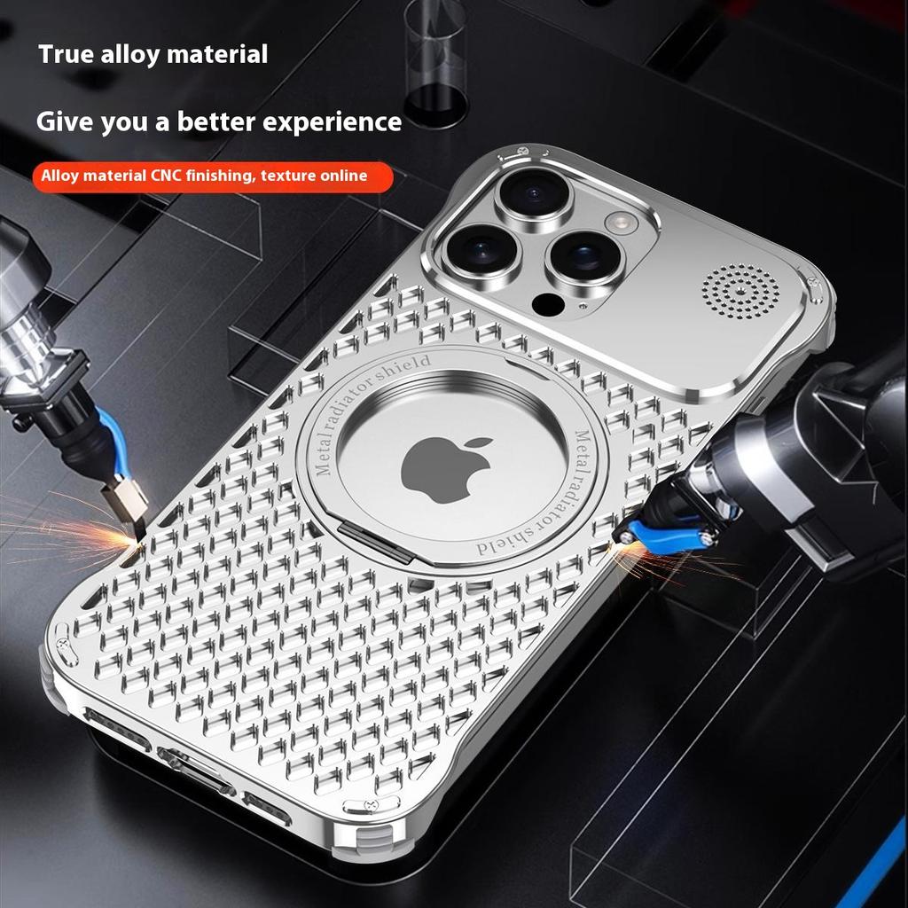 R-JUST RJ64 For iPhone 16 Pro Magnetic Case Aluminum Alloy Perfume Cooling Phone Cover with Rotating Kickstand