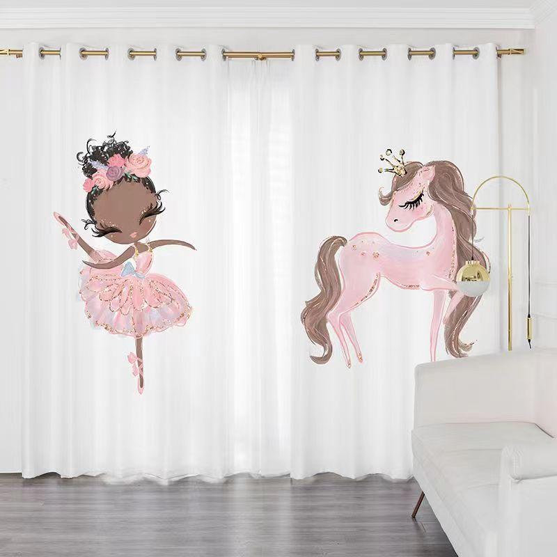 Kreskówkowy Balet Słodki Jednorożec Łabędź Różowy Księżniczka Dziewczynka Zasłony Okienne do Pokoju Dziecięcego Salonu Kuchni Drzwi Dekoracja Domu 2 Sztuki