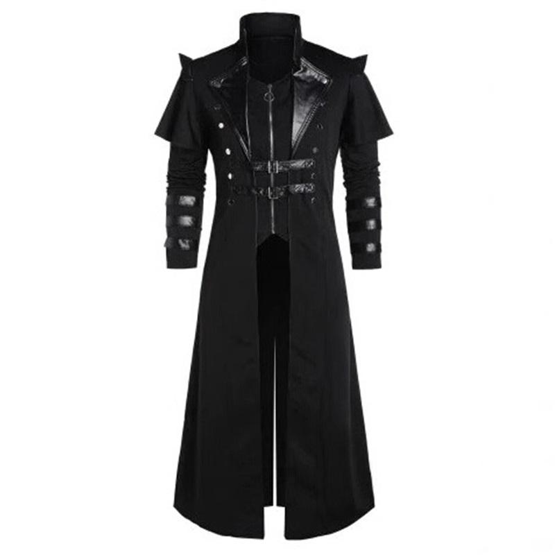 Capospalla Punk Rinascimentale Oggetti di Scena per Spettacoli Teatrali Cappotto Lungo Retro con Spacco Halloween