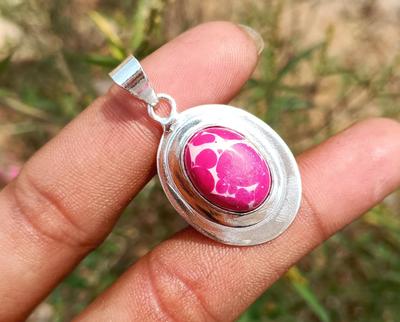 Pink Turquoise Gemstone 925 Sterling Silver Plated Party Wear Look Oval Pendant