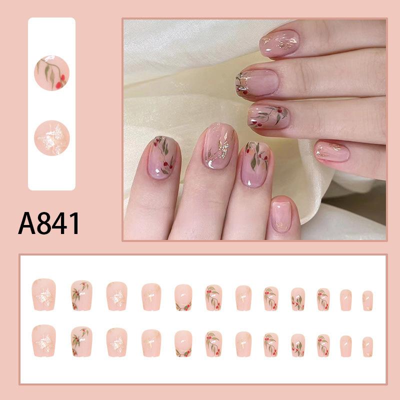 

24 штуки Национальный стиль Акация Красная фасоль Носимый Нейл-арт Ногтевая пленка Ногтевая пленка Короткий Свежий Накладной ноготь 24 штуки Носимый ноготь