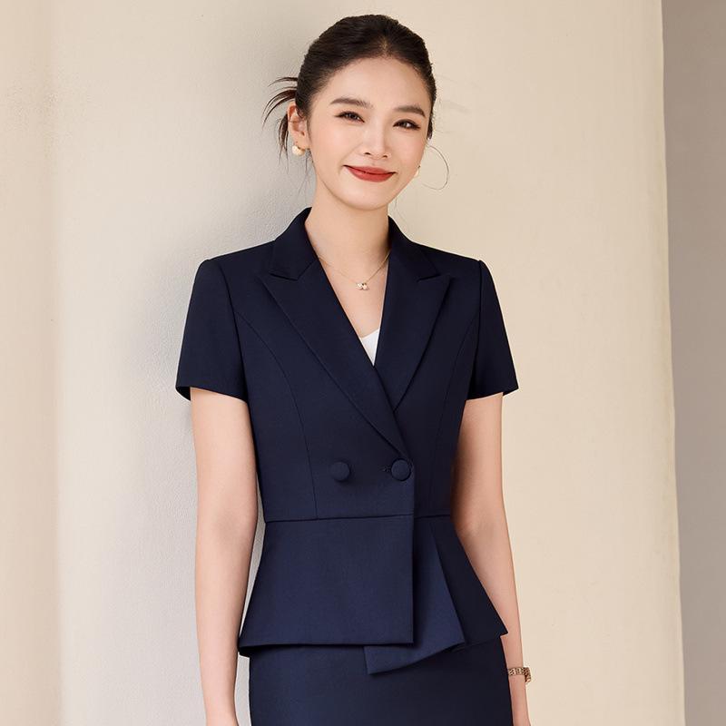 Women's Double-Breasted Short Sleeve Blazer - Summer Business Fashion
