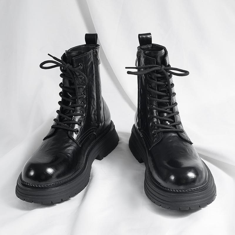 Fashion Thick Bottom Man High Top Boots Vintage Soft Men's Leather Mid-Calf Shoes Fashion Outdoor Sneakers Lace Up Non-Slip Ankle Boots