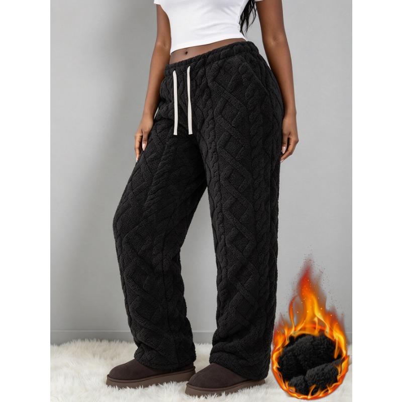 Men Women Winter Fleece Lined Diamond Straight Leg Pants
