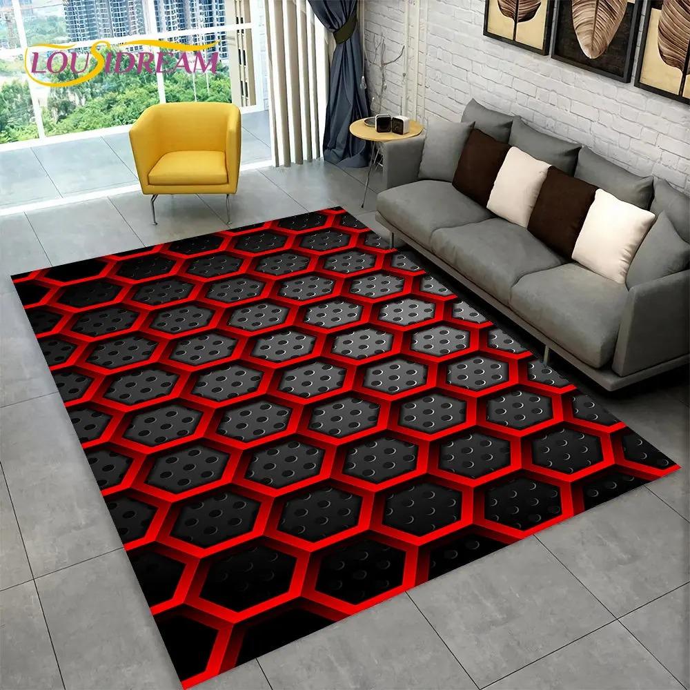 3D Abstrakt Modern Geometrisch Illusion Teppich, Teppich für Wohnzimmer Schlafzimmer Sofa Fußmatte Dekor Kinderspiel Rutschfeste Bodenmatte