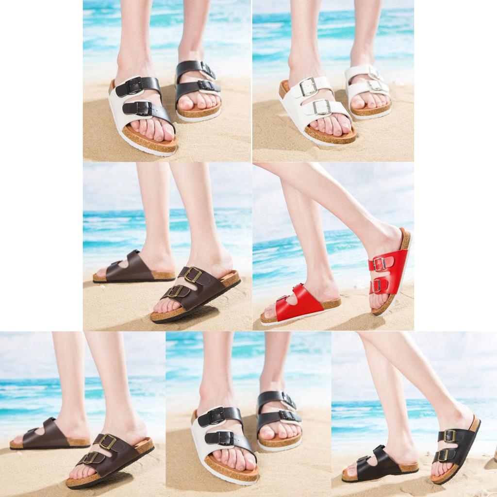 Elegant Women's Slide Buckle T-strap Cork Footbed Platform Flip Flop Shoes Sandals