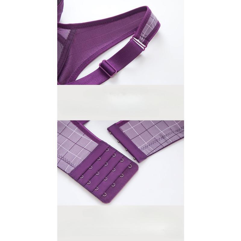 Bügelloser, karierter, dünner BC-BH mit 3/4-Körbchen, große Größe, verstellbare Spitze, transparente Raffung, Push-Up-BH, kabellos, sexy Dessous