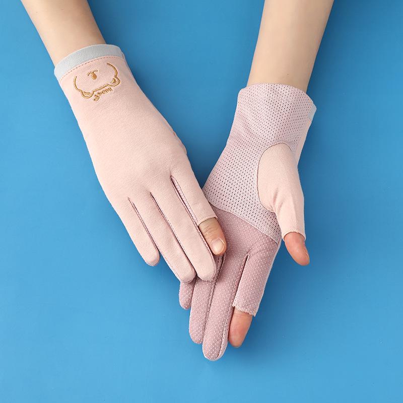 Women's Thin Cotton Fingerless Gloves: UV Protection, Non-Slip for Driving, Cycling, Tea Picking, Breathable Summer Wear