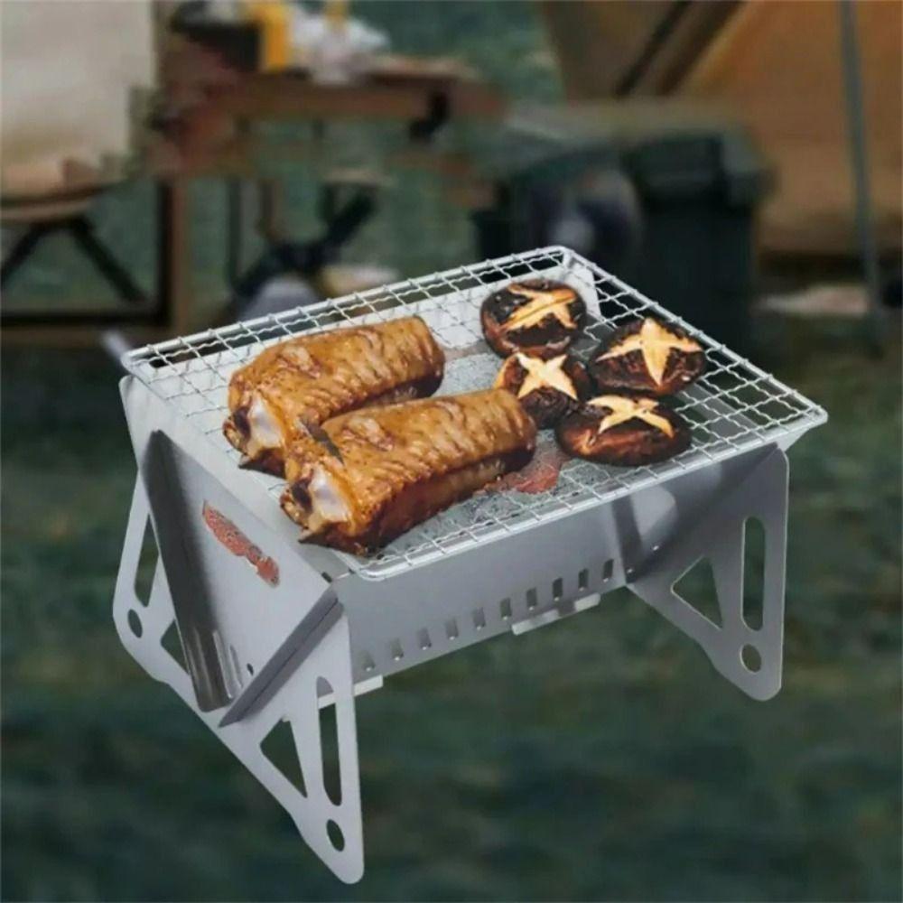 Stainless Steel BBQ Grill Rack Portable Grill Burn-er Stand Compact Folding Barbecue Grill  Picnic