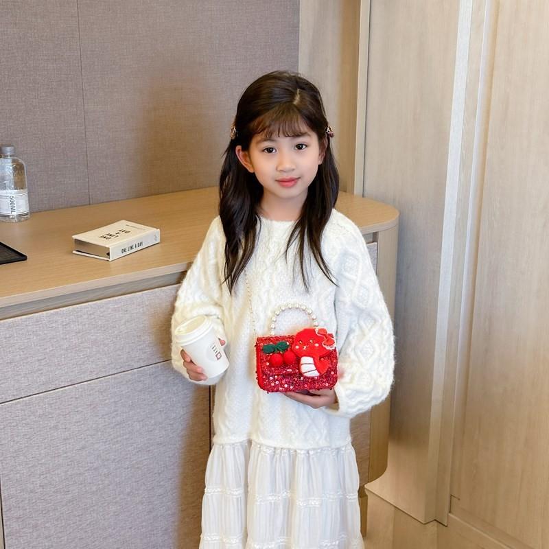 Kids Red Delightful Handbag With Stylish Chain And Charming Bow For Style Daily