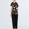 Women's Uniform Set with Halloween Print, Short Sleeve Top and Pants with Pockets, 2-Piece