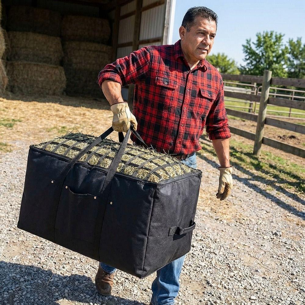 Oxford Cloth Horse Feeding Bag Waterproof Heavy Duty Hay Storage Bag Tote Style Folding Horse Slow Feed Bag Barn Stable Use