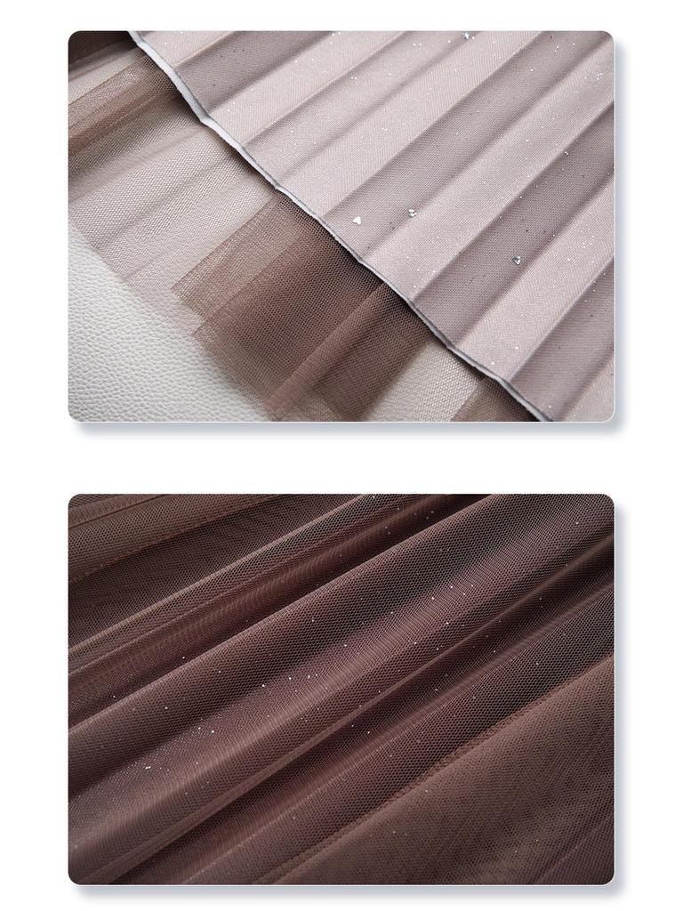 Verlauf Hohe Taille Plissee Midi Rock 2025 Damen Frühling/Herbst Mesh A-Linie Langer Rock