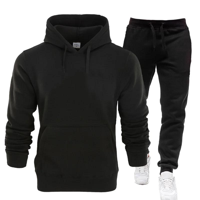 Basic Men/Women 2Pcs/Sets Sweatshirt Hoodies Pants 2023 Male Gyms Fitness Tops Joggers Sportswear Tracksuits
