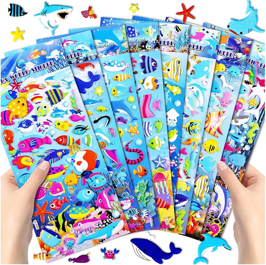 10 Sheets Mixed Fish Fishing Stickers Ocean Fish DIY Toy Gift Decorative Decal for Phone Laptop Bottles Luggage Waterproof