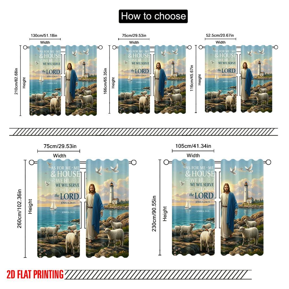 2pcs 2D flat printing Party Curtain Jesus Sheep Lord Joshua Polyester Without Electricity Festive Holiday Perfect for Home Wall
