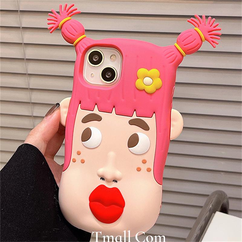 Japan süße lustige Cartoon 3D Zöpfe Mädchen Handytasche für Iphone 14 13 12 Pro Max 11 schöne Wurst Mund stoßfeste weiche Abdeckung