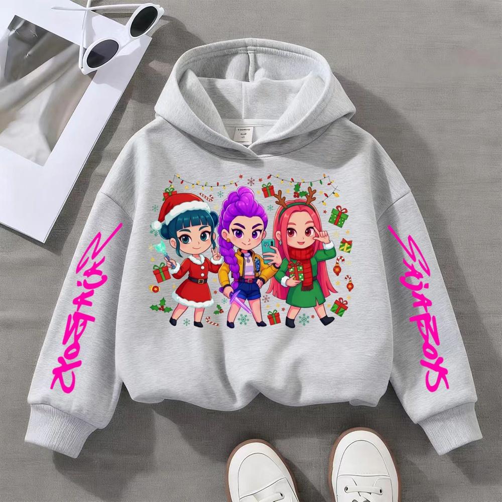 KPop Demon Hunter Christmas Cartoon Girls Boy Hooded Sweatshirt Warm Children's Fashion Casual Tops Casual Girls Clothing Gift