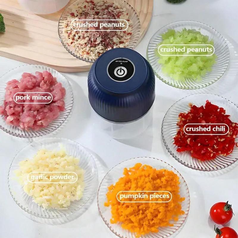 Elektrischer Knoblauchschneider, USB-Aufladung, Kabelloser Elektrischer Lebensmittelzerkleinerer, Ein-Knopf-Bedienung, 4 Scharfe Edelstahlklingen für Fleisch, Obst, Gemüse