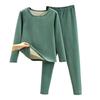 2 pezzi/set invernale top pantaloni set spesso peluche scollo rotondo manica lunga elastico in vita caldo morbido antifreddo pigiama set biancheria intima termica