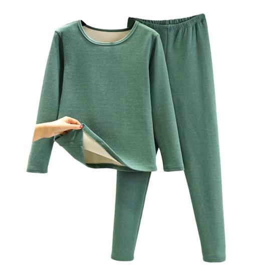 2 pezzi/set invernale top pantaloni set spesso peluche scollo rotondo manica lunga elastico in vita caldo morbido antifreddo pigiama set biancheria intima termica