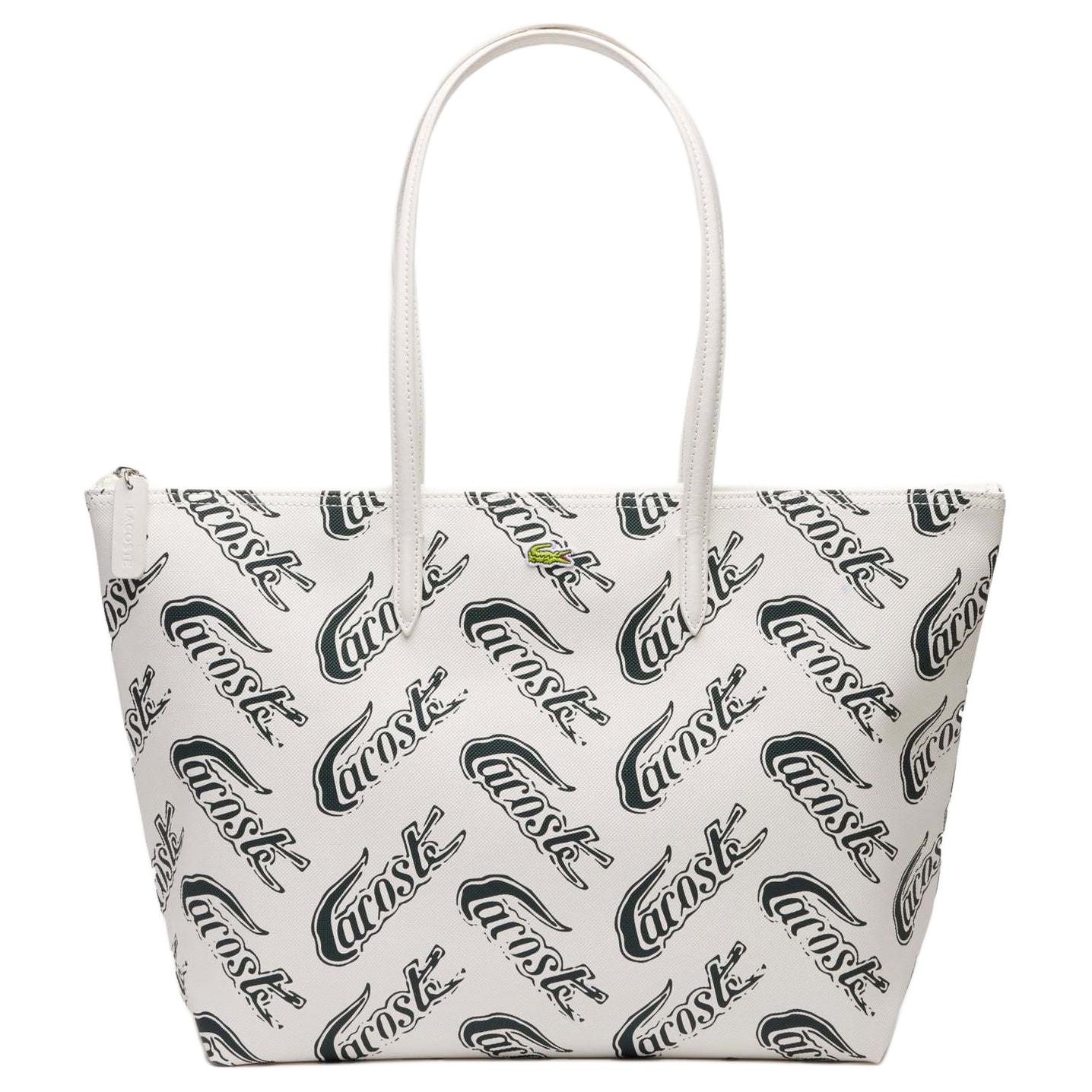 

Lacoste Fashionable Versatile PVC Tote Bag Shopping Handbag Shoulder Bag Medium Women tote bags Off-White Dark-Green NF4204CX-F89 Ecru & Dark Green,Medium