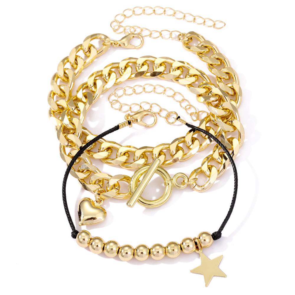 

Модное женское кольцо с пряжкой, элегантный индивидуальный многослойный браслет с пряжкой и замком, простой браслет с подвеской в ​​виде любви, набор браслетов золотой