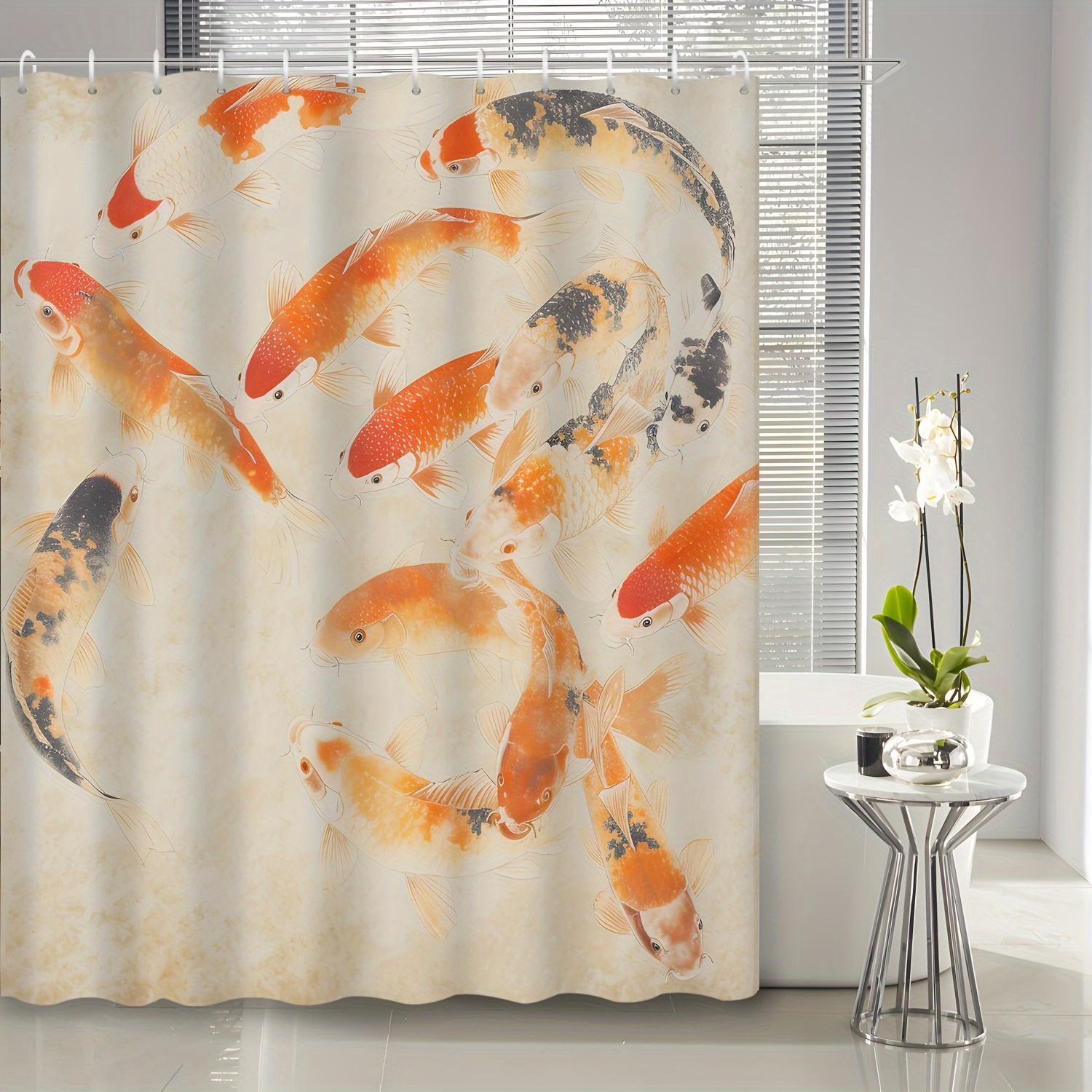 

Colorful Koi Fish Shower Curtain - Water-Resistant Fabric For Bathroom - Perfect For Nature And Zen Lovers W60H190(CM)-1 Pcs