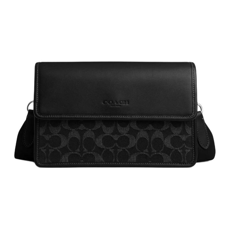 

COACH Turner 24 Snap Flap Shoulder Bag Signature Denim and Smooth Calfskin Crossbody Bag Medium Men s Black чорний