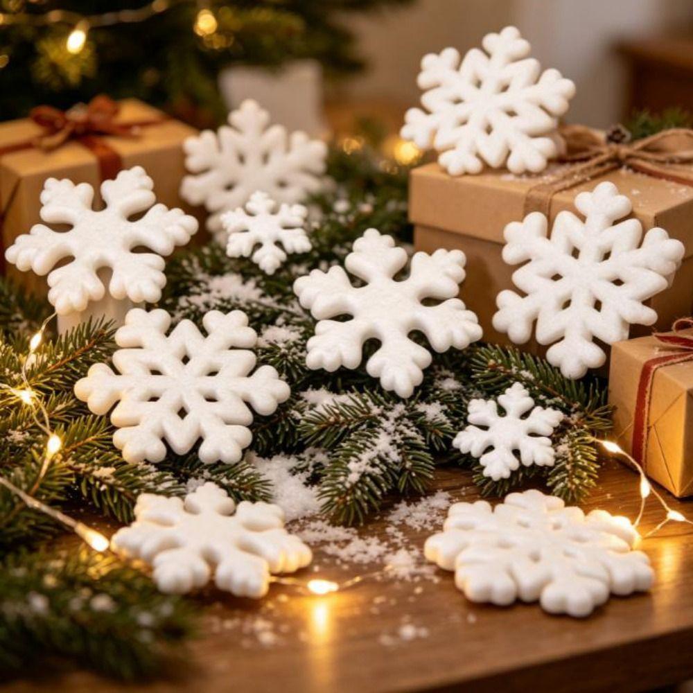 5/10pcs/Pack Foam White Snowflakes Plastic Xmas Tree Pendants  For Christmas Party Decor