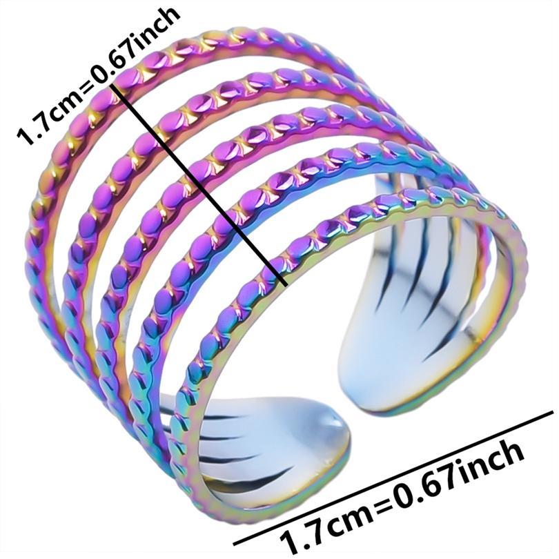 Trendy Irregular Rainbow Color Open Ring Metal Stainless Steel Rings For Women Men Accessories Hollow Finger Jewelry Anniversary