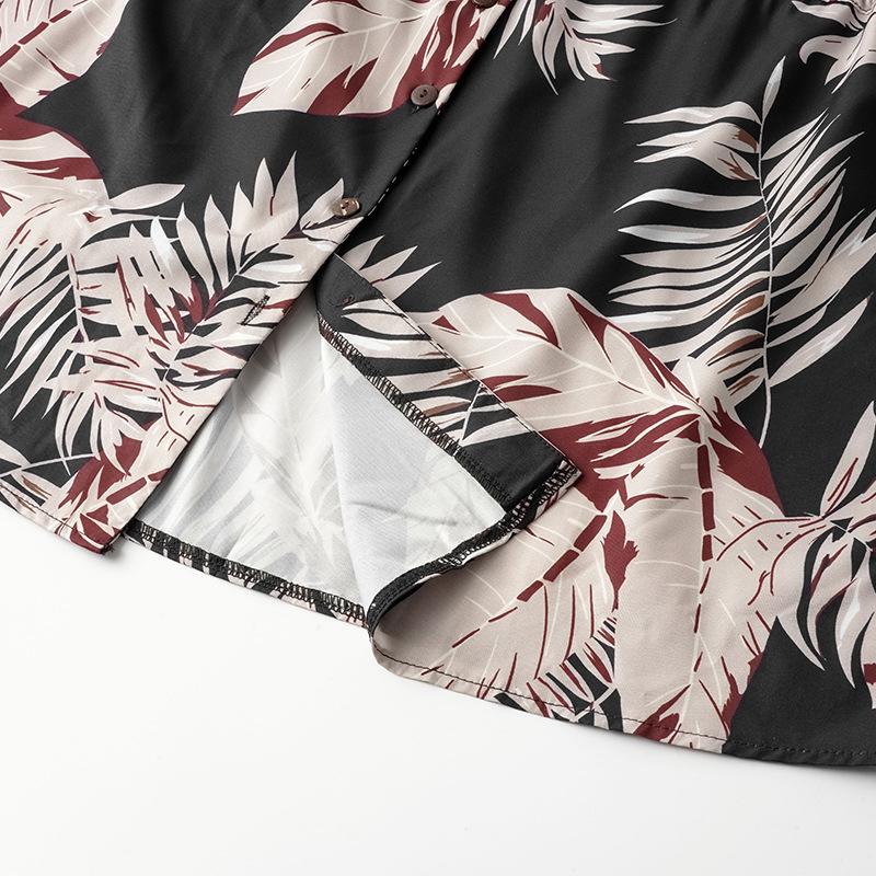 Women V Neck Summer Leaf Print Short Sleeve Single Breasted Drawstring Loose Dresses