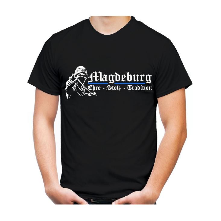 Herren Magdeburg Fußball Ultras T-Shirt - Offizielles Fan-Shirt mit deutschem Text & Magdeburg Wappenaufdruck, & Teamlogo T-Shirt, Bequeme Passform Casual Shirt L schwarz