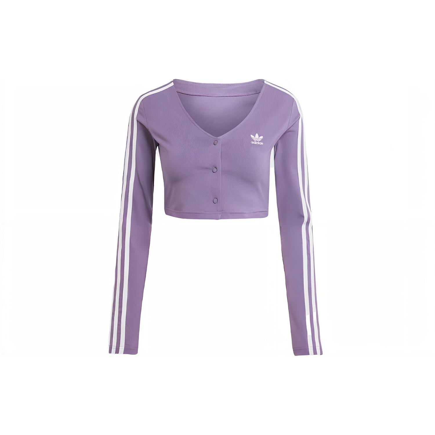 (WMNS) adidas originals Adicolor Classics 3-Stripes Button Long Sleeve Tee  Purple  Women s IK6616 L