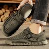 Fashion Summer Men's Perforated Breathable Handmade Stitched Cowhide Soft Sole Single Shoes Fashion Outdoor Men Comfortable Casual Shoes