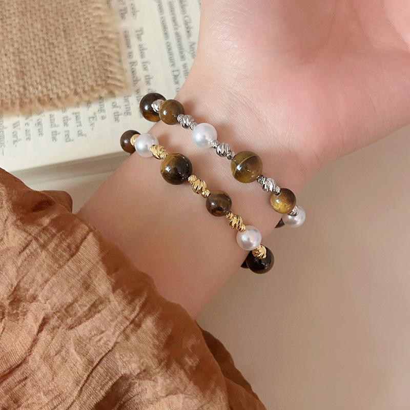 Stainless Steel Natural Tiger Eye Stone Bracelet For women Pearl Indian Style Necklaces and Bracelets Handmade Ethnic Jewel