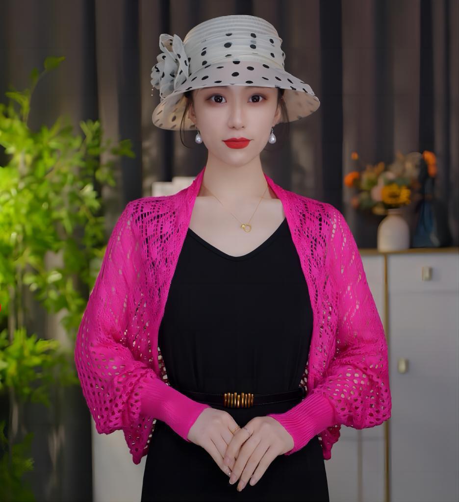 Summer fashion hollow-out knitted shawl women's thin solid color temperament versatile blouse bat sleeve knitted top