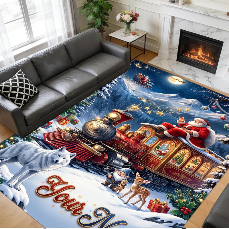 Christmas Custom Name Printed Square Area Rug Soft Non Slip Floor Carpet For Bedroom Holiday Gift