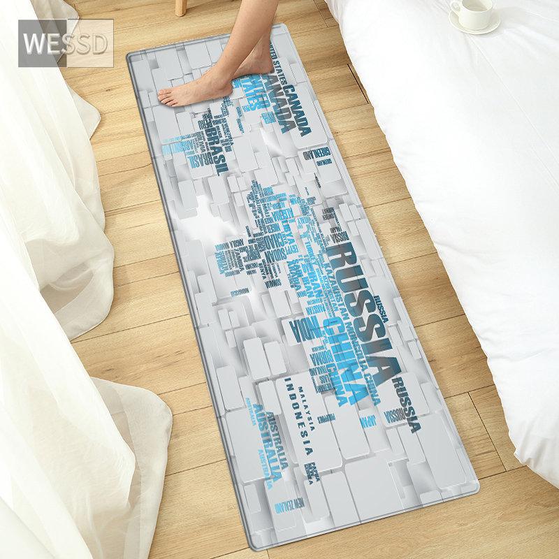 3D World Map Carpet For Bedroom Bedside Mat Anti-slip Kitchen Mat Kids Room Carpet Fashion Bathroom Mat Doormat