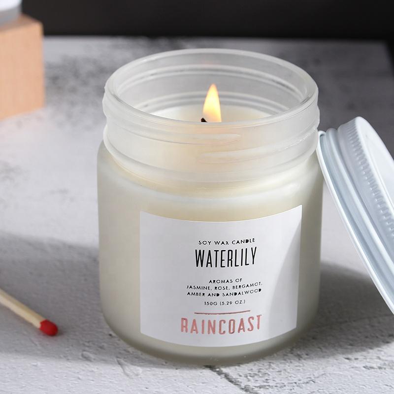 RAINCOAST New Design 150g Soy Wax Candles Customized Scented Candles Jar With Metal Lid 80*80*85mm
