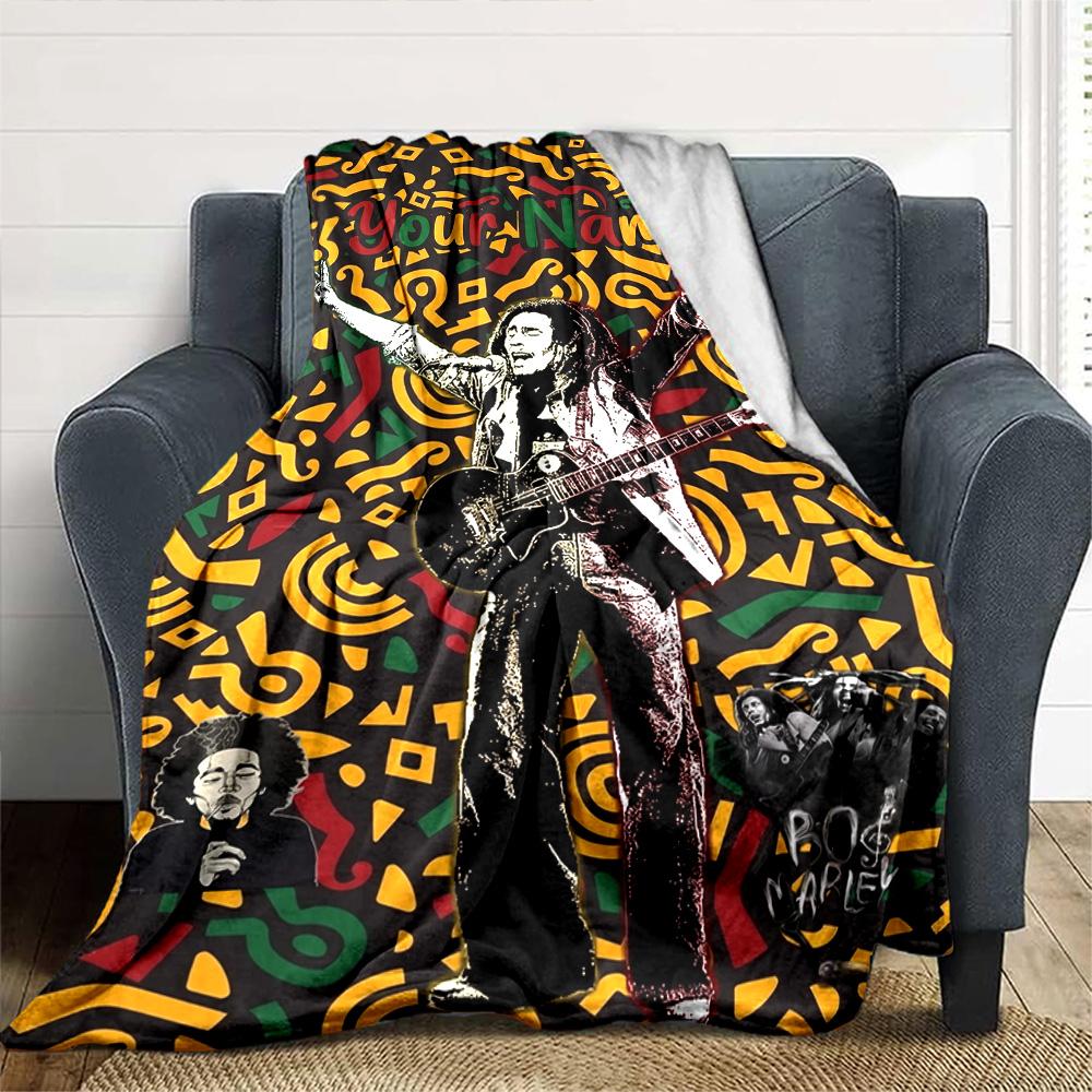 Bob Marley Customize Your Name Blanket Lightweight Personalized Blanket Soft & Cozy Suitable for Picnics Seaside Office Chair Home Decor All-Season Us