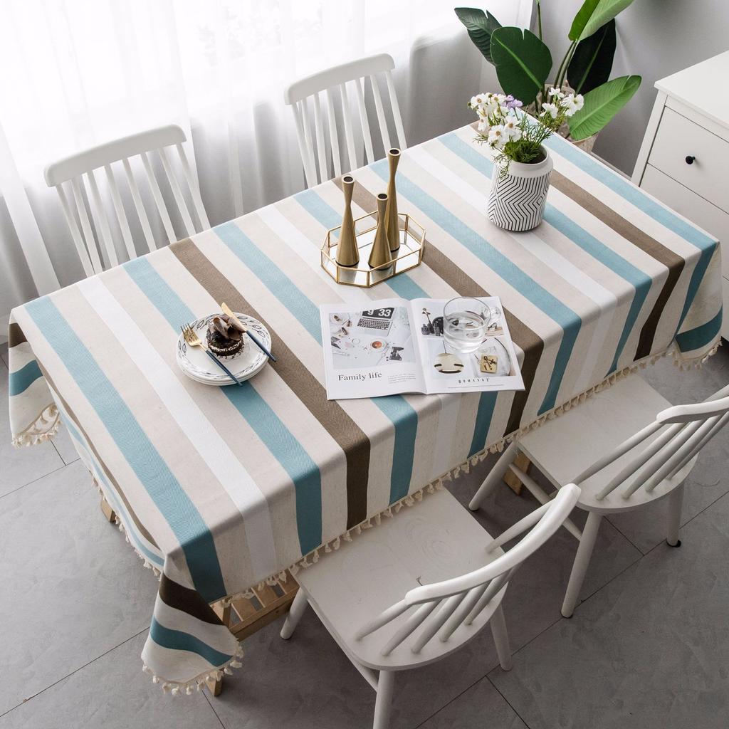 Gestreifte Tischdecke Schlicht Modern Baumwolle und Leinen Stoff Tischdecke Kaffeetischdecke Foto Hintergrundstoff Fleckenrutschfest