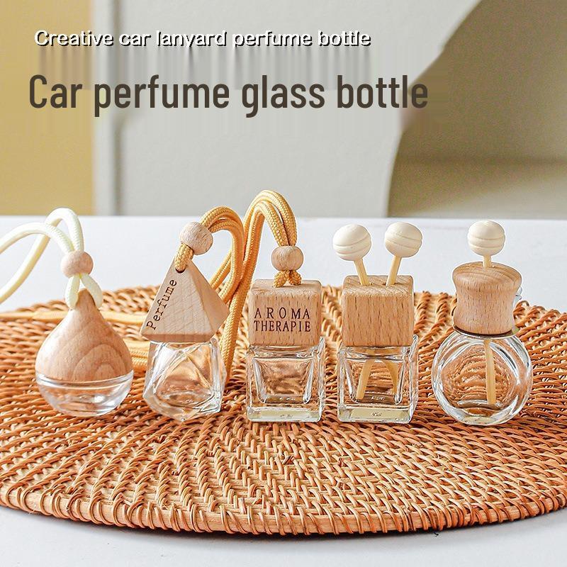Transparent Square Glass Car Diffuser Bottle with Refillable Lanyard Pendant