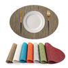 2Pcs Bamboo Pattern Placemat Oval Anti-scald Heat-Resistant Non-slip Waterproof Heat Insulation PVC Dishwasher Safe Dining Table Decoration Pad