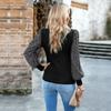 Women's Autumn and Winter Half High Neck Long Sleeve Pullovers Sequined Patchwork Knitted Top Female Long Sleeve Tops