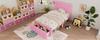 Wooden Single Children's Youth Bed 90x200 cm, with Creative Block Design, Solid Wood Frame, with Drawers & Under-Bed Storage, Pink, Without Mattress