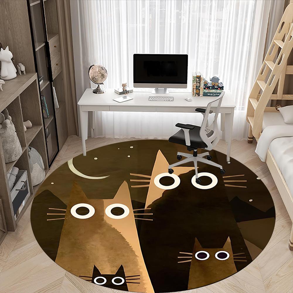1PCNight Cats Office Round Area Rug,  Mat Suitable For Office, Under Office Chairs Bedroom Living Room Home Decor, Room Deco