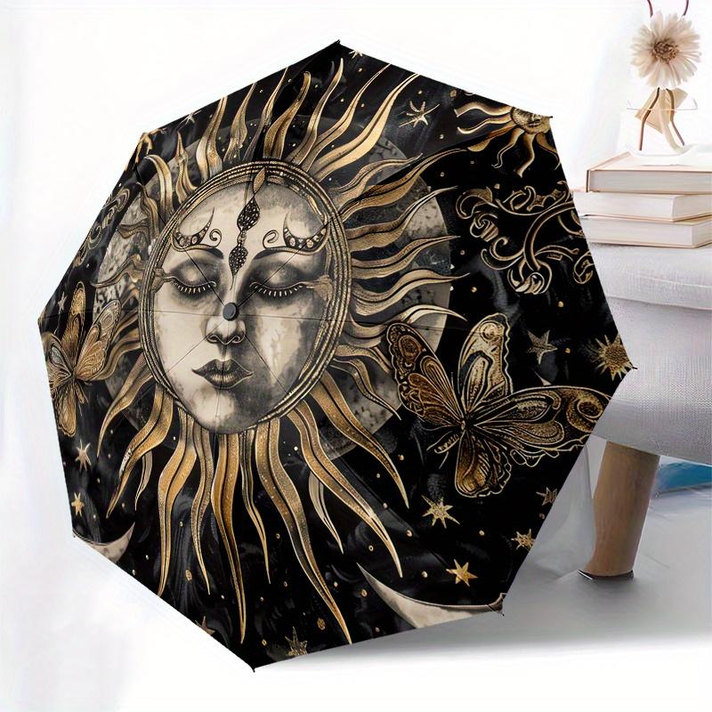 Sun, Moon-themed, Eight-ribbed, Self-folding Umbrella Is Suitable for Everyday Outdoor Use and Is An Ideal Gift for Friends and Family, As A
